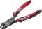 Red and black side-cutting pliers with ergonomic handles on a white background. They are used for cutting wires.