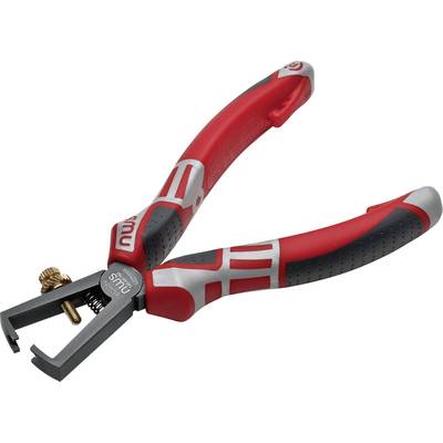 Red wire strippers with grey and black details. Suitable for stripping cables of varying thicknesses.