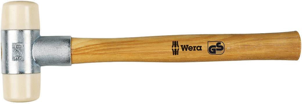 Wooden hammer with a metal head and plastic handle, 'Wera' and 'GS' brand logos visible on the handle.