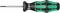 A screwdriver with a green and black ergonomic handle and metal tip.