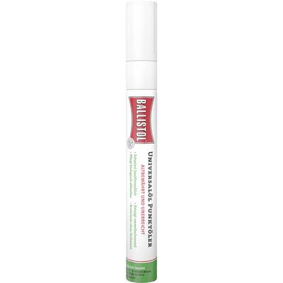 A cylindrical container with the product 'Ballistol Universal Oil'. Text on the label describes it as a versatile lubricant.