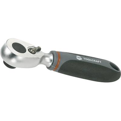 Hand ratchet with ergonomic grip, silver head and black rubber handle with 'TOOLCRAFT' logo, for mechanical work.