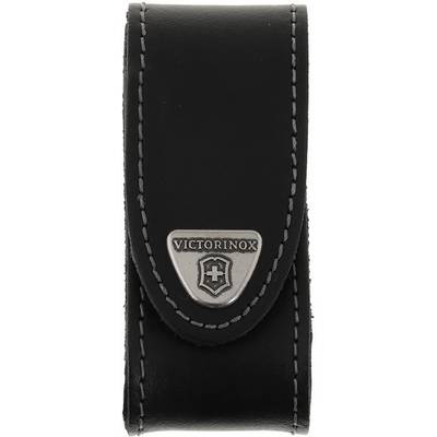 Black leather case with silver 'Victorinox' logo, suitable for storing a pocket knife or small tool.