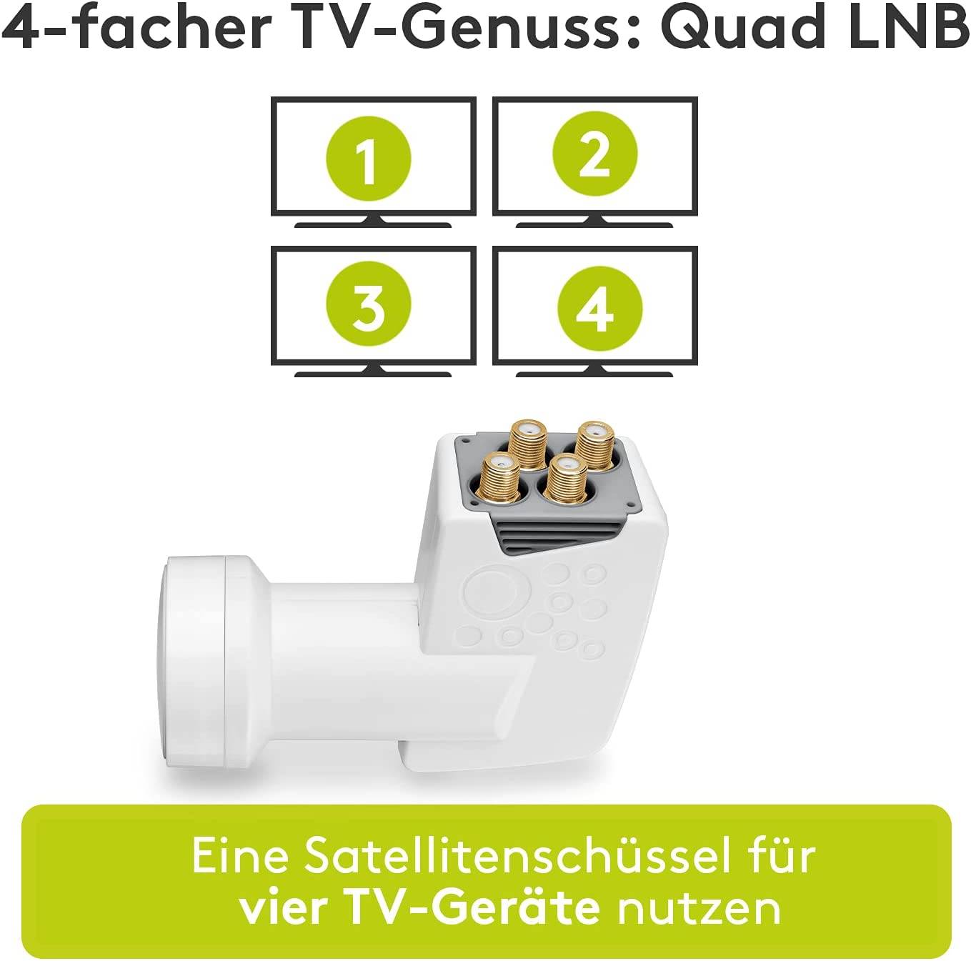 Goobay Goobay 67272 Universal Quad LNB 4x Teilnehmer 8K SAT LNB digital SAT Verteiler Quad LNB No. of participants: 4 LN-2