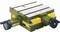 A green, heavy metal cross table with two handwheels for precise positioning of materials during work.
