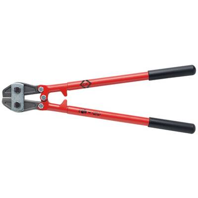Large red bolt cutters with black handles, metal heads and screw mechanisms, suitable for cutting thick wires or metal rods.
