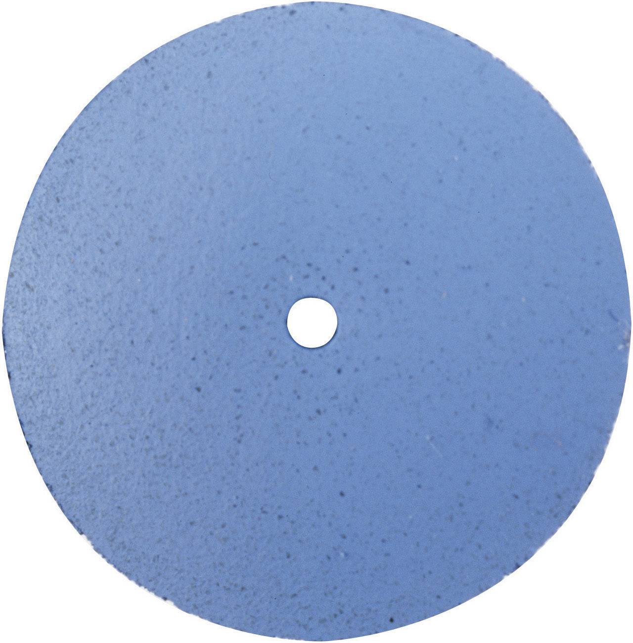 Blue, round sanding attachment with a hole in the centre. Used for grinding work on surfaces.