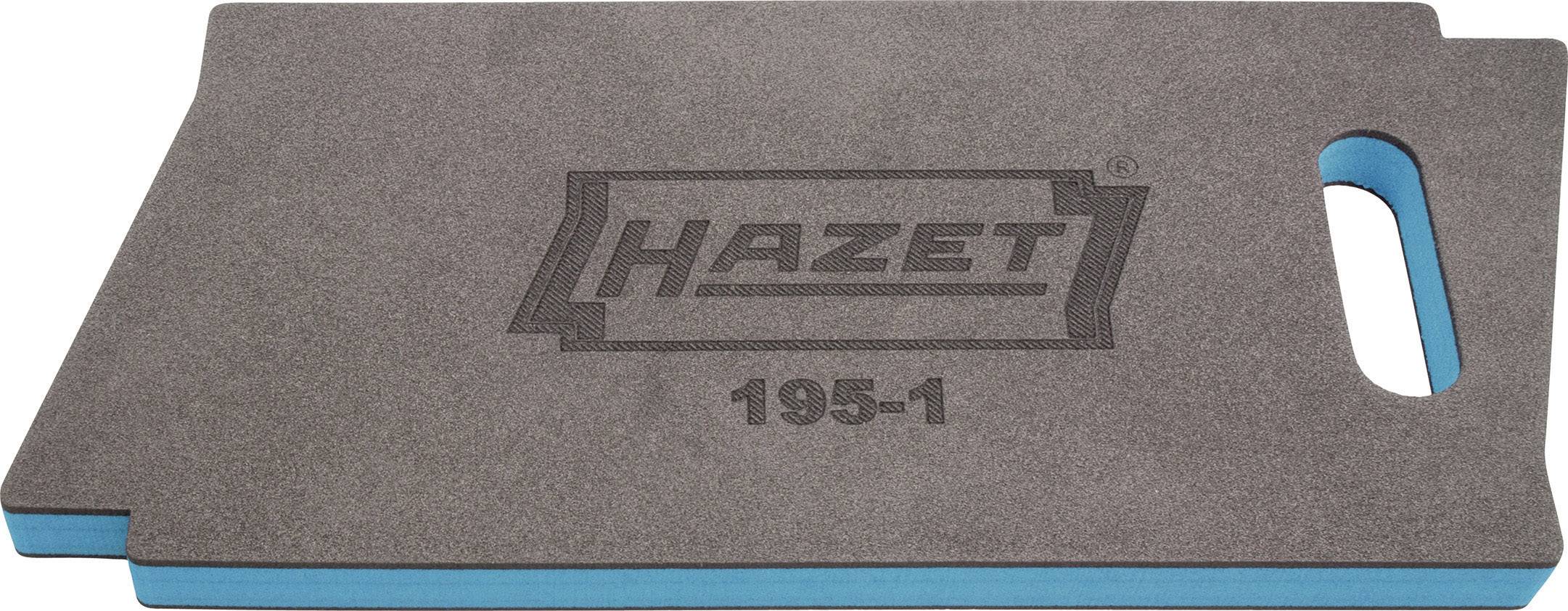 Grey knee protection mat with 'HAZET 195-1' printed on it, blue underside. Rectangular with a side hand hole.