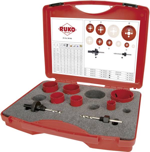 RUKO 106302 106302 Hole saw set 8-piece 22 mm, 29 mm, 35 mm, 44 mm, 51 mm, 68 mm 1 Set