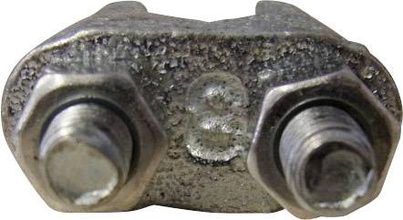 Metal cable terminal connector with two screws for securing wires or cables in electrical installations.