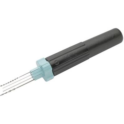 'Soldering aid with three differently sized needles and a black handle, used for cleaning and securing solder joints.'