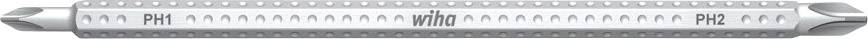 Double-sided Phillips screwdriver with PH1 and PH2 heads, gleaming metal, ribbed handle for enhanced grip.