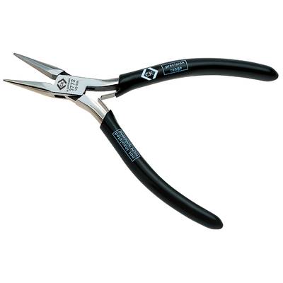 A precision pliers with black handles and silver jaws, suitable for delicate work in electronics or model making.