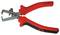 Wire stripping pliers with a red handle and adjusting screw for precise cable insulation removal.