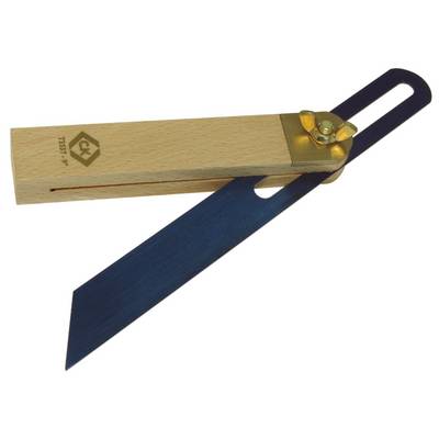 An adjustable carpenter's tool with a wooden handle and metal blade, used for measuring and transferring angles.