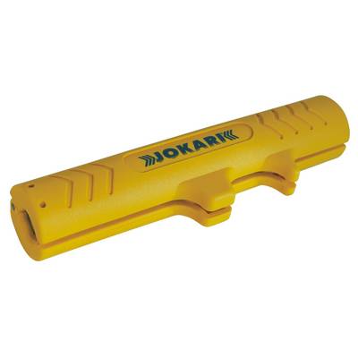 Yellow cable stripper with ergonomic handle, printed with 'Jokari' logo.