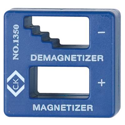 Blue demagnetiser/magnetiser with two openings, with 'DEMAGNETISER' written at the top and 'MAGNETISER' at the bottom.