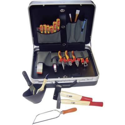 'An open toolbox displays various tools such as screwdrivers, pliers and a hammer. Additional hand tools are laid out beside it.'