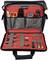 Open tool bag with various tools: screwdrivers, pliers, scissors, voltage tester and measuring device. All stored in organised compartments.