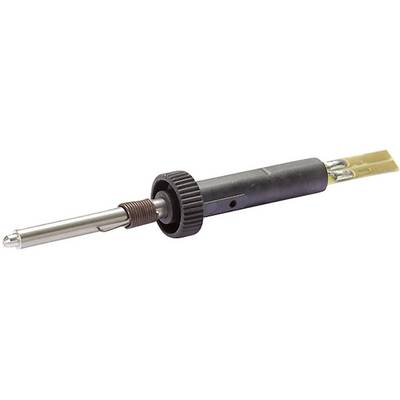 Soldering iron with heat-resistant tip, black handle and a heating element. Used for soldering electronic components.