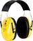 Yellow ear defenders with black padding and an adjustable headband, suitable for noise protection in loud environments.
