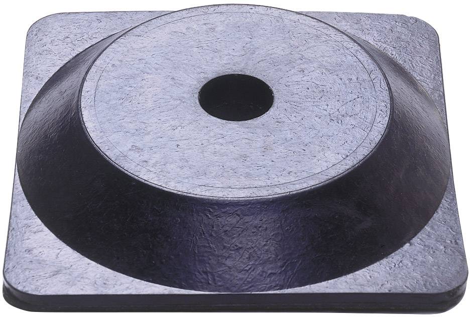 A grey, square plinth with a curved elevation and a circular hole in the centre, crafted from solid material.