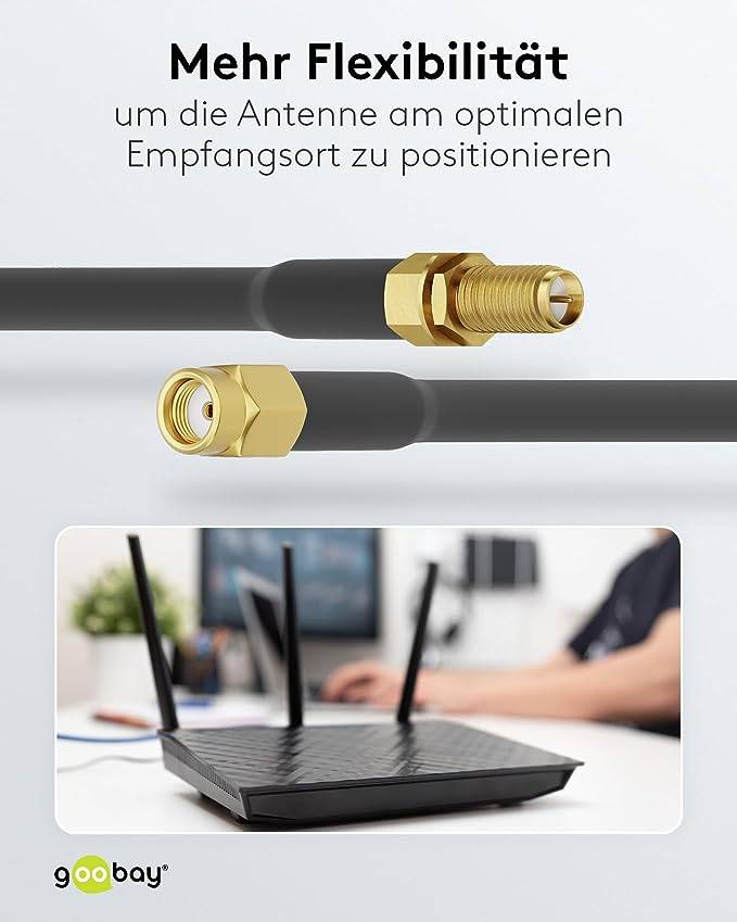 Goobay Antennas Cable extension [1x RP-SMA plug - 1x RP-SMA socket] 2 m Black Shielded, Round, PVC coating-5
