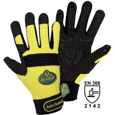 Two work gloves in yellow and black with the inscription 'Anti-Shock'. Certification symbol 'EN 388 2142' underneath.