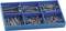 A blue organiser with six compartments containing different types of silver screws, neatly sorted.
