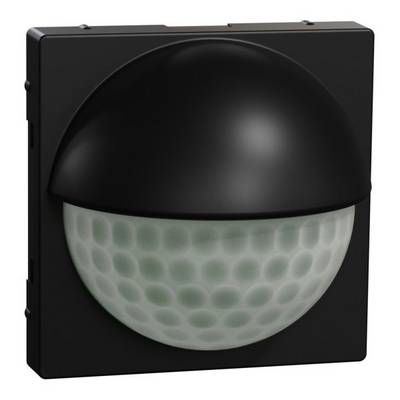 Black rectangular motion sensor with a hemispherical surface, used for lighting control in interior spaces.