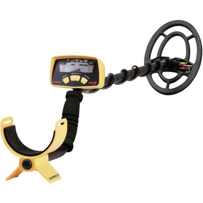 A yellow metal detector with a search head and a screen for displaying signal strength.