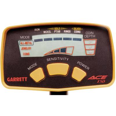 A metal detector display shows modes: 'All-Metal', 'Jewellery', 'Coins'. There is an indication for sensitivity and depth.