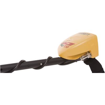 Yellow metal detector with 'ACE 150' inscription, black handle and coiled cable, demonstrating robustness and functionality.