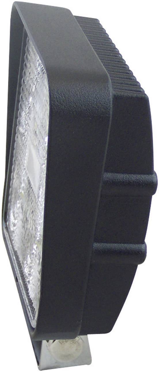 Square LED spotlight with black housing and textured glass, side view.