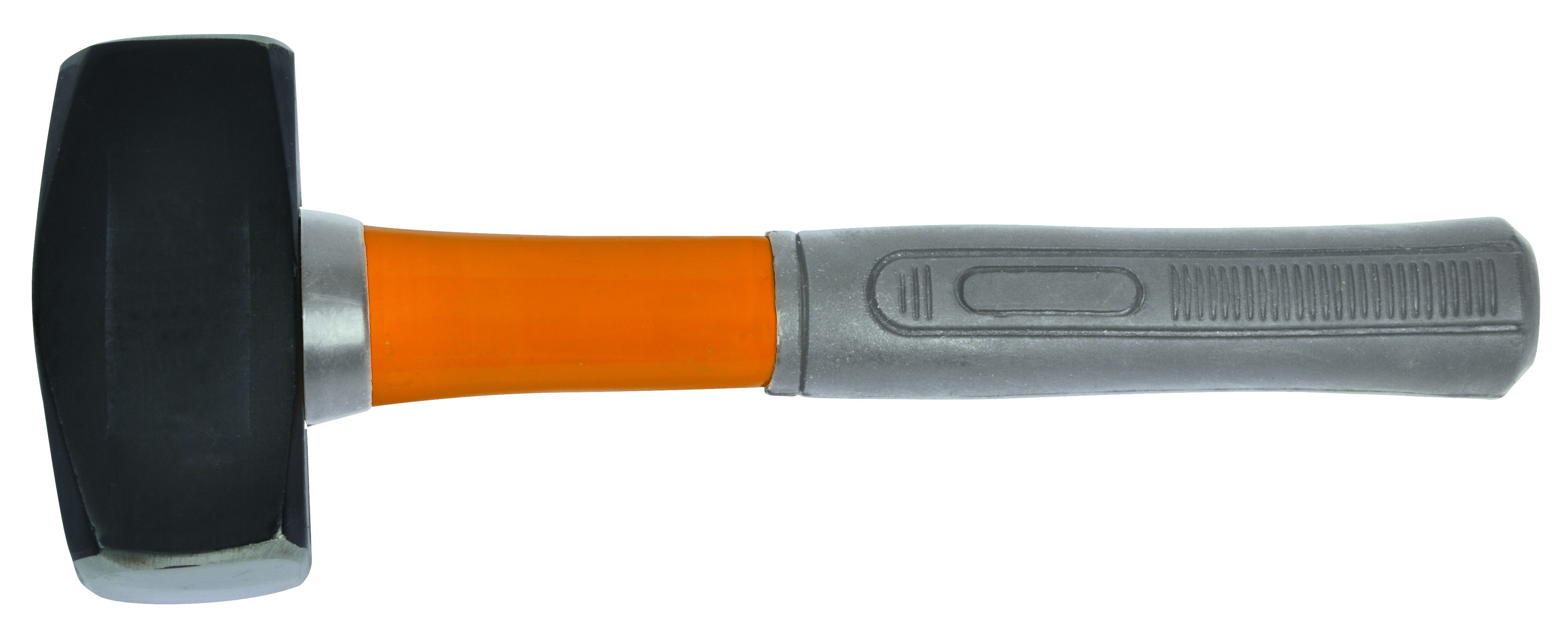 A hammer with a black head and orange handle, suitable for heavy-duty work and construction projects.
