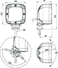 Technical drawing of a screen with various views and dimensions. Detailed measurements are shown.