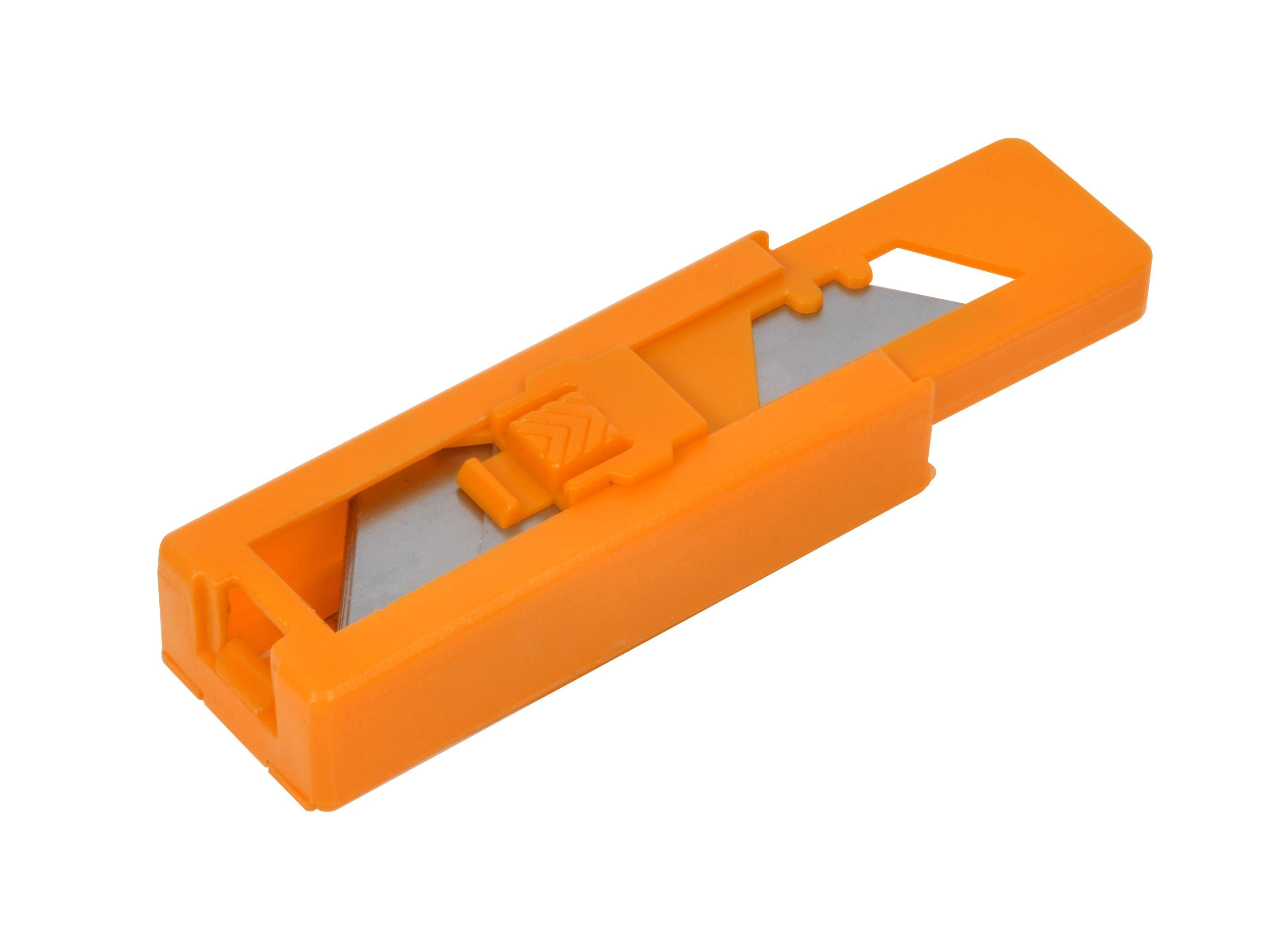 An orange safety scraper with an integrated blade, suitable for removing labels or stickers from smooth surfaces.
