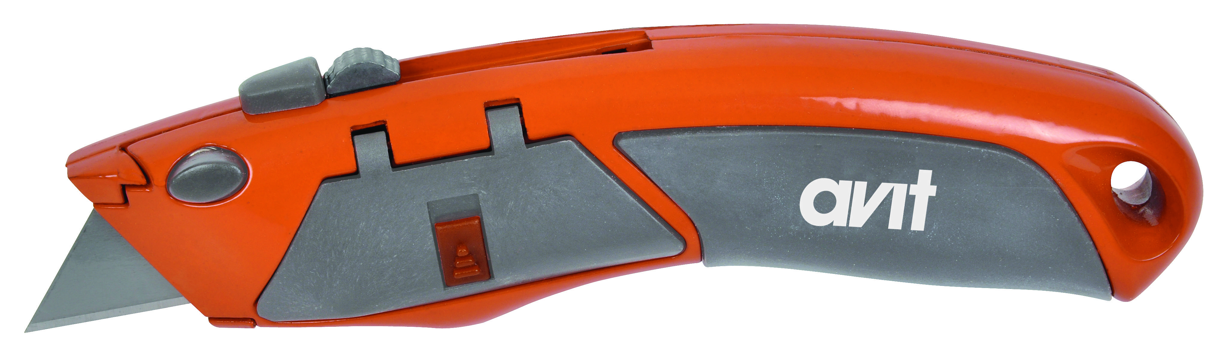 A red multi-purpose knife with a grey handle and the inscription 'avit', suitable for craft cutting work.