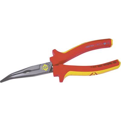 Red combination pliers with yellow-trimmed handle, suitable for electrical tools.