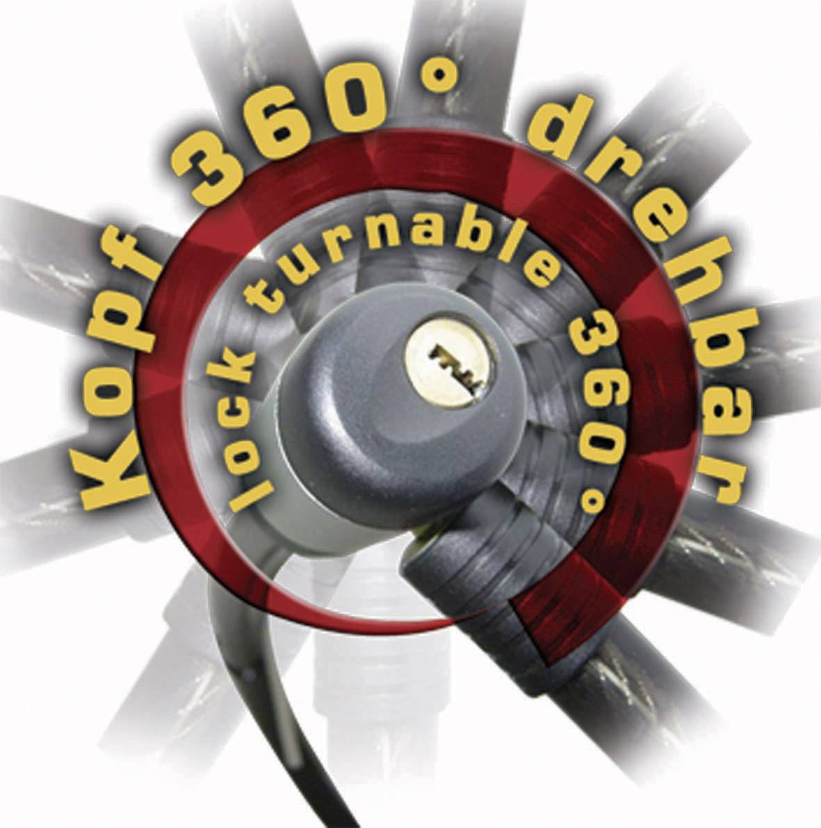 'Lock with a 360° rotating head, demonstrating flexibility and ease of use.'