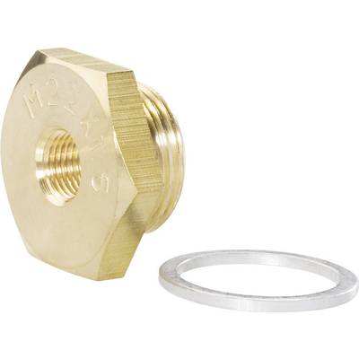 Brass threaded adapter with sealing ring, hexagonal shape, marked 'M22x1.5'.