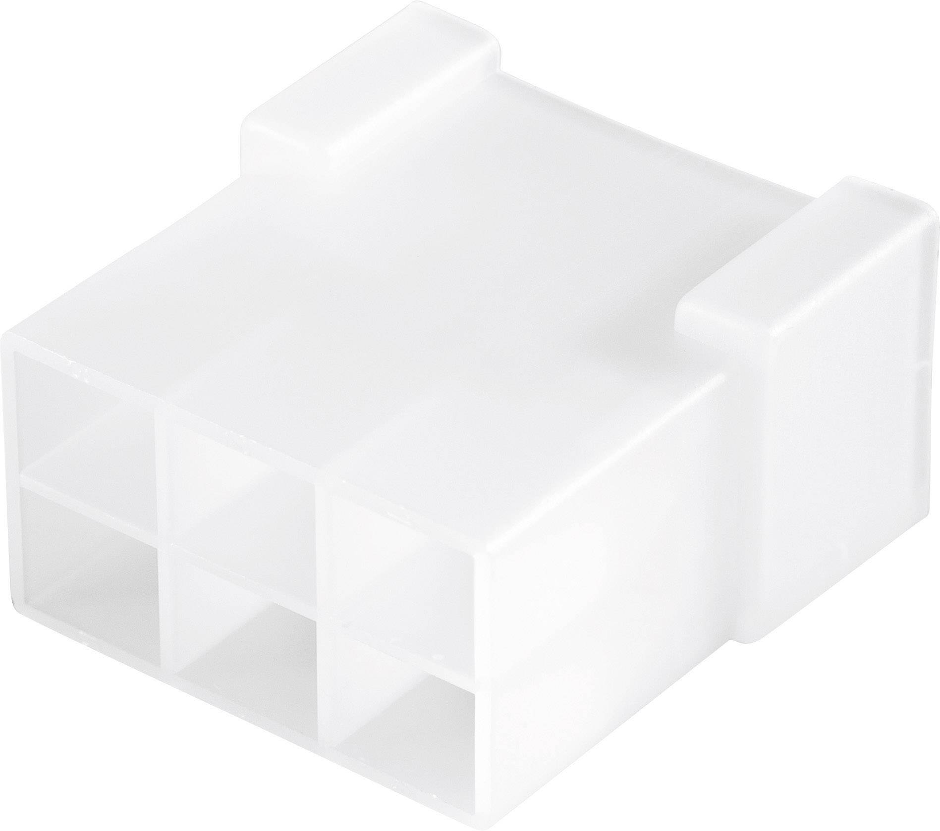 A white, square plastic plug with two parallel rows of connectors.