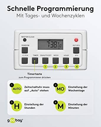 Goobay 93256 Timer digital 7 day mode, 24h mode 3600 W IP20 Progammable, Timer mode-4