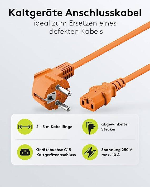 Goobay 95290 C13/C14 appliances Mains cable Orange 5 m 90 degree down-1