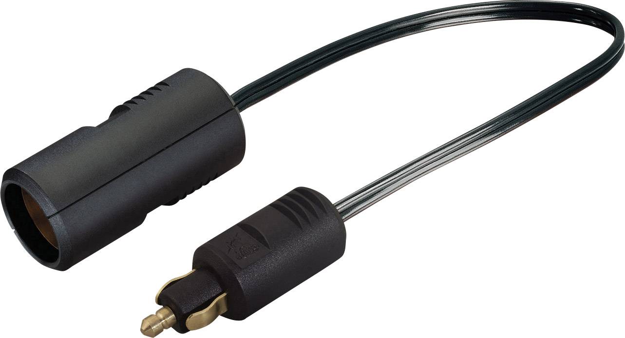 Adapter Cable: Cigarette Lighter Socket to Plug with Black Cable. Suitable for connecting 12V devices in vehicles.