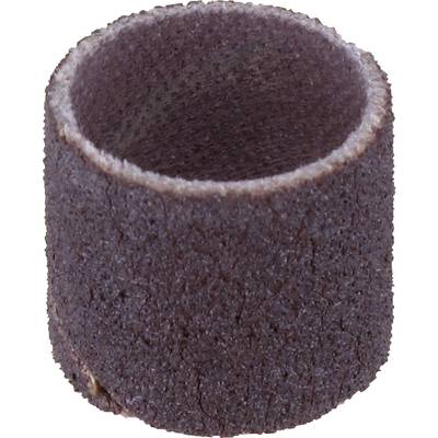 Brown abrasive band cylinder, typically used for grinding machines.