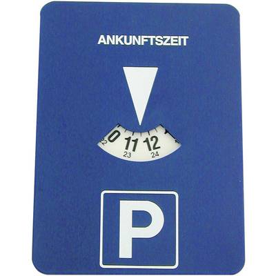 A blue parking disc shows 11:00 as the arrival time. Underneath, a white 'P' is depicted on a square.