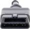 OBD-II socket in close-up, rectangular black plastic socket with metal pins inside, used in vehicle diagnostic systems.