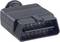 Black OBD-II connector with visible metal pins, used for vehicle diagnostics and data transmission in cars.