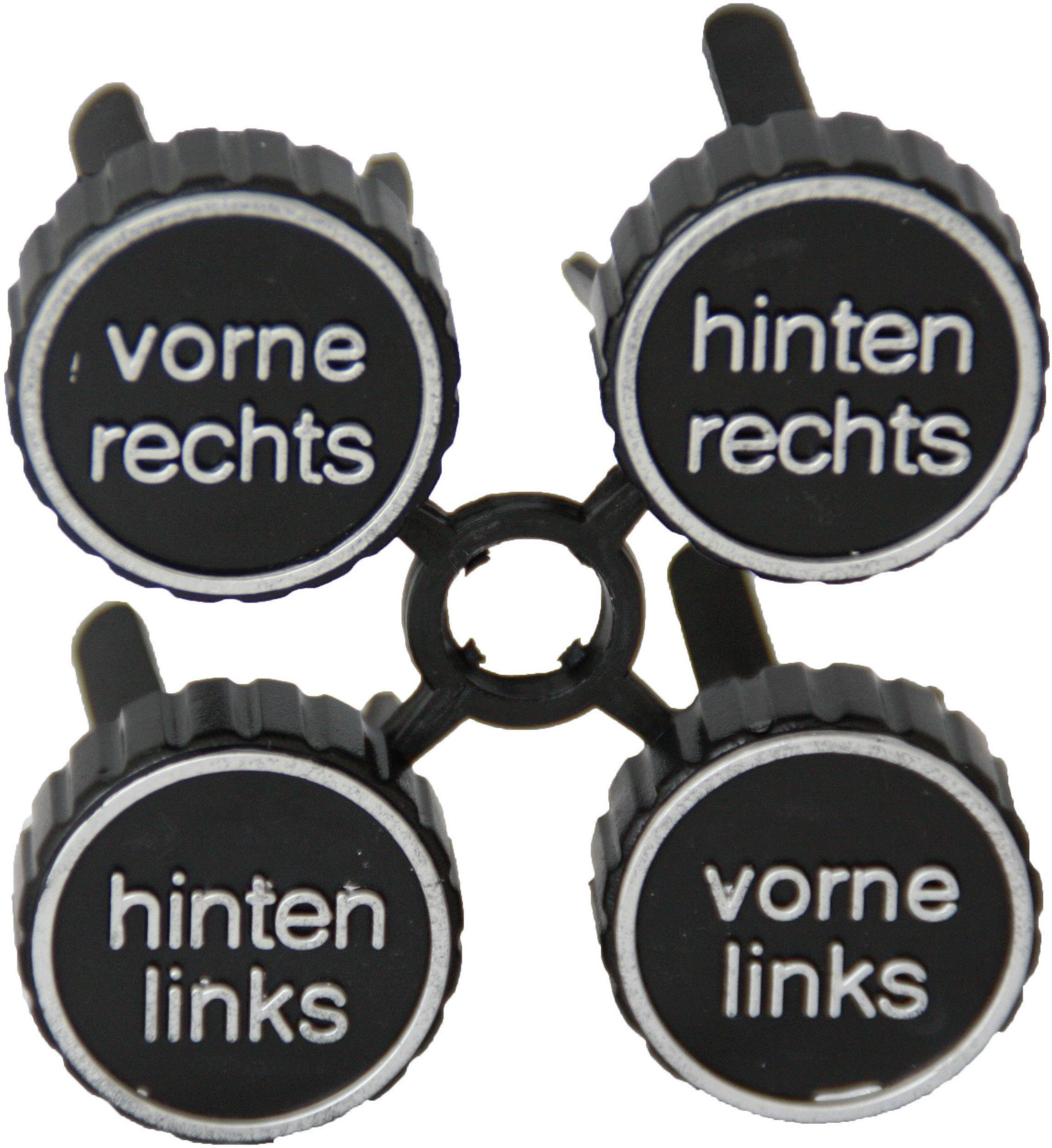 Four black rotary knobs with labels: 'front right', 'rear right', 'rear left', 'front left', arranged in a circle.